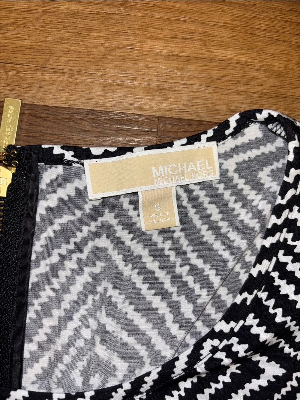 Michael Kors Black & White Geometric Fit-and-Flare Mini Dress